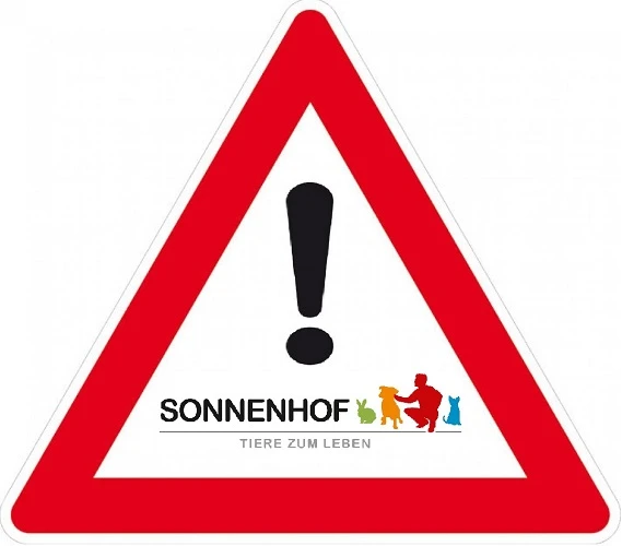 Achtung-Schild mit Sonnenhof-Logo